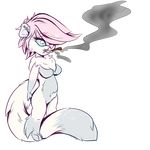  anthro badart_(artist) breasts chibi drugs featureless_breasts female ferret fur hair mammal marijuana mustelid nude pubes smoke solo standing 