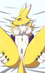  2016 anthro anus aoinu black_sclera blue_eyes blush breasts butt claws cum cum_in_pussy cum_inside cum_on_breasts cum_on_butt cum_on_face cum_on_stomach digimon female fur looking_at_viewer lying navel nipples on_back pussy renamon solo spread_legs spreading white_fur yellow_fur 