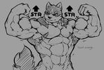  2017 abs anthro biceps black_and_white canine dog frostbite_(waddledox) fur hi_res huge_muscles husky male mammal monochrome muscular muscular_male nude pecs simple_background solo waddledox 