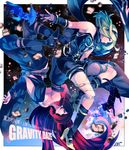  bare_shoulders blonde_hair copyright_name crow_(gravity_daze) dark_skin dress full_body gravity_daze hairband high_heels highres kitten_(gravity_daze) leotard liarhatter long_hair multiple_girls red_eyes scarf vambraces 