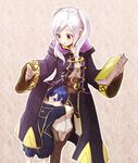  1girl age_difference blue_eyes blue_hair blush book brown_eyes cape female_my_unit_(fire_emblem:_kakusei) fire_emblem fire_emblem:_kakusei gloves height_difference holding holding_book hood hug krom leg_hug long_hair my_unit_(fire_emblem:_kakusei) sayoyonsayoyo short_hair time_paradox twintails white_hair younger 