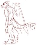  2017 anthro claws clothed clothing digital_media_(artwork) dragon eyewear glasses horn invalid_tag loincloth male omi_(omahku) omi_softpaws sketch solo standing wings 
