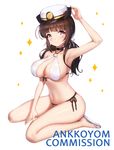  ankkoyom arm_up armpits bikini hat highres side-tie_bikini solo swimsuit 