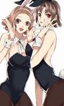  animal_ears ayyataka breasts brown_hair bunny_ears bunnysuit cleavage detached_collar highres large_breasts multiple_girls niijima_makoto okumura_haru persona persona_5 purple_eyes red_eyes short_hair 