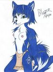  2005 bedroom_eyes blue_fur blue_hair canine clothed clothing fox fur hair half-closed_eyes happy inner_ear_fluff krystal mammal multicolored_fur naughty_face nintendo partially_clothed seductive smile solo star_fox topless traditional_media_(artwork) video_games white_fur 