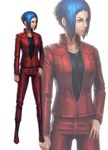 blue_eyes blue_hair boots cyberpunk expressionless ghost_in_the_shell ghost_in_the_shell_arise ikegami_noroshi jacket kusanagi_motoko science_fiction 