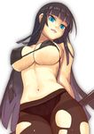  bad_id bad_pixiv_id bare_shoulders bikini black_hair blue_eyes bra commentary_request hime_cut ikaruga_(senran_kagura) long_hair looking_at_viewer looking_down navel panties panties_under_pantyhose pantyhose parted_lips senran_kagura senran_kagura_shoujo-tachi_no_shin'ei solo swimsuit thighband_pantyhose torn_clothes torn_legwear underwear underwear_only very_long_hair yuuji_(and) 