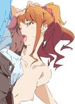  1girl breasts censored clothed_male_nude_female eromanga_sensei fellatio hand_on_another's_head hetero jinno_megumi looking_back mosaic_censoring nipples nude one_eye_closed open_fly open_pants oral orange_eyes orange_hair penis penis_on_face ponytail ringlets scrunchie small_breasts solo_focus sweatdrop tongue tongue_out umanosuke wince 