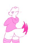  2016 anthro blue_eyes blush brushy_(cat-boots) butt canine cat-boots clothed clothing fox fur hoodie legwear looking_at_viewer looking_back mammal multicolored_tail partially_clothed simple_background smile sparkles stockings white_fur 
