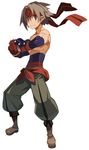  boots brown_eyes brown_hair disgaea full_body gloves harada_takehito headband looking_at_viewer male_focus male_warrior_(disgaea) muscle official_art pants pointy_ears red_headband shirtless solo standing white_background 