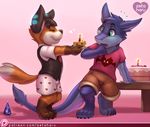  &lt;3 2017 4_toes anthro arm_support barefoot biped birthday black_claws black_clothing black_fur black_hair black_topwear black_vest blue_eyes blue_fur blue_hair blue_markings blue_tail boxers_(clothing) brown_bottomwear brown_clothing brown_fur brown_shorts cake candle canine cheese child claws clothed clothing cute digital_media_(artwork) digitigrade dipstick_tail duo ear_markings eyebrows eyes_closed facial_markings flying_sweatdrops food fox fully_clothed fur gloves_(marking) hair harzipan hat holding_food holding_object lan male mammal markings multicolored_fur multicolored_tail open_mouth orange_fur orange_tail party_hat patreon pink_clothing pink_shirt pink_topwear plate sergal shadow shirt short_hair shorts smile snout socks_(marking) standing surprise sweat sweatdrop t-shirt table tail_tuft toe_claws toes tuft two_tone_tail underwear url vest watermark white_bottomwear white_clothing white_fur white_shirt white_tail white_topwear white_underwear young zeta-haru 