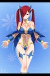  1girl absurdres alternate_costume breasts brown_eyes cleavage covered_navel curvy erza_scarlet fairy_tail gaston18 hair_over_one_eye large_breasts long_hair looking_at_viewer red_hair revealing_clothes solo thigh_gap thighs twintails 