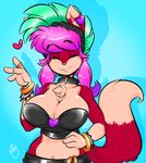  anthro big_breasts breasts canine clothing duckdraw ear_piercing eyes_closed fox fur green_hair hair last_call_(duckdraw) mammal midori_(duckdraw) piercing pink_hair red_fur tagme 