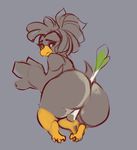  anthro beak big_butt butt butt_focus farfetch&#039;d feathers female grey_background hot_dogging leek liveforthefunk looking_back nintendo nude pok&eacute;mon simple_background solo video_games wide_hips 