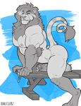  2017 abs anthro balls bench biceps big_muscles butt cum cum_drip digital_media_(artwork) digitigrade dripping erection feline fur hair hair_on_balls half-closed_eyes hi_res humanoid_penis invalid_tag kihu lion looking_at_viewer male mammal muscular muscular_male nipples nude pecs penis simple_background solo striped_tail stripes 