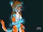  anthro breasts brown_hair dripping excited feline female flora_(twokinds) fur goo hair mammal nipples nude orange_fur pussy simple_background slime smile standing stripes tiger tigerkitty transformation twokinds white_fur 