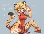  artist_request blonde_hair blue_eyes borrowed_character chinese_clothes fu-chan furry one_eye_closed short_hair tiger 