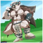  2017 aaron_(artist) abs anthro balls biceps bulge canine clothing horkeukamui loincloth male mammal mostly_nude muscular nipples pecs tokyo_afterschool_summoners video_games 