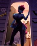  2018 absurd_res anthro anthrofied big_breasts bowl breasts building candy chest_tuft clothed clothing collar condom darkhazard digital_media_(artwork) door dress earth_pony equine fangs female food friendship_is_magic garter_straps hair halloween hi_res holding_object holidays horse house legwear looking_at_viewer looking_down mammal mrs_cake_(mlp) my_little_pony pink_eyes pink_hair pony short_hair signature solo thigh_highs tuft url 