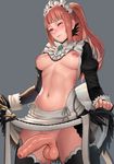  10s 1girl 2017 apron blue_eyes blush breasts center_opening dress dress_lift felicia_(fire_emblem_if) fingering fingerless_gloves fire_emblem fire_emblem_if gloves lasterk long_hair maid maid_apron maid_headdress medium_breasts newhalf nipples one_eye_closed penis pink_hair ponytail pubic_hair solo_focus standing testicles thighhighs uncensored veins veiny_penis 