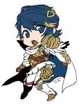  alfonse_(fire_emblem) armor artist_name blue_eyes blue_hair boots cape chibi dated fire_emblem fire_emblem_heroes full_body gradient_hair looking_at_viewer male_focus multicolored_hair simple_background solo white_background white_cape yurige 
