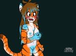  anthro breasts brown_hair dripping feline female flora_(twokinds) fur goo hair mammal nipples nude orange_fur pussy scared simple_background slime standing stripes tiger tigerkitty transformation twokinds white_fur 