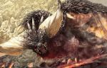  claws horns looking_at_viewer mabuta_(byc0yqf4mabye5z) monster monster_hunter monster_hunter:_world nergigante no_humans open_mouth red_eyes scales sharp_teeth smoke teeth wings 