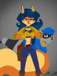  anthro blue_hair canine carmelita_fox clothed clothing ear_piercing female fox hair male mammal mimisia2367pony piercing raccoon sly_cooper sly_cooper_(series) video_games 