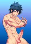  1boy abs cum erection fairy_tail looking_at_viewer lvlv male_focus muscle nude penis smile solo teeth testicles uncensored 