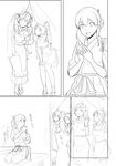  admiral_(kantai_collection) akagi_(kantai_collection) alternate_hairstyle comic food greyscale highres irako_(kantai_collection) japanese_clothes kantai_collection long_hair mamiya_(kantai_collection) monochrome norakura_(nr_kura) seiza short_hair sitting 