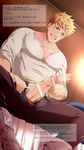  2boys bed bedroom blonde_hair blush character_request copyright_request cum erection foreskin foreskin_pull frottage hihumi japanese multiple_boys muscle naughty_face pecs penis pubic_hair resfrio sitting smile solo_focus steam sweat tagme teeth text translation_request yaoi 