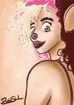  2017 anthro big_lips clothed clothing digital_media_(artwork) distantsouls female hair hi_res invalid_background invalid_tag lips lipstick looking_at_viewer makeup mammal mouse multicolored_hair rodent simple_background smile solo 