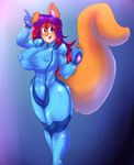  abs anthro bodysuit canine clothing female fox fur hair mammal metroid nintendo nipple_bulge open_mouth pj1191 skinsuit smile solo standing thick_thighs tight_clothing video_games zero_suit 