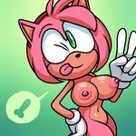  amy_rose breasts hedgehog mammal sodajoik sonic_(series) speech_bubble tongue tongue_out 