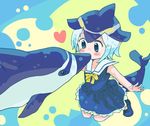 abstract_background animal bare_arms blonde_hair blue_dress blue_eyes blue_footwear blue_hair blue_ribbon blush_stickers collarbone collared_dress common_dolphin_(kemono_friends) dolphin dolphin_tail dress eye_contact eyelashes fins frilled_dress frills full_body heart jpeg_artifacts kemono_friends kiss looking_at_another multicolored multicolored_background multicolored_hair neck_ribbon outstretched_arms pleated_dress ribbon rureko_(torimura) sailor_collar sailor_dress shoe_ribbon shoes short_hair sleeveless sleeveless_dress smile submerged tail tareme underwater yellow_ribbon 