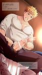  2boys bed bedroom blonde_hair blush character_request clenched_teeth copyright_request cum ejaculation erection foreskin foreskin_pull frottage hihumi japanese multiple_boys muscle orgasm pecs penis pubic_hair resfrio sitting solo_focus steam sweat tagme teeth text translation_request wince yaoi 