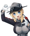  blonde_hair blue_eyes breasts gloves hat highres kantai_collection large_breasts long_hair looking_at_viewer prinz_eugen_(kantai_collection) simple_background sinensian smile solo white_background white_gloves 