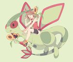  ^_^ bow brown_hair closed_eyes flower flygon gen_3_pokemon hair_bow haruka_(pokemon) komasawa_(fmn-ppp) open_mouth pokemon pokemon_(creature) pokemon_(game) pokemon_oras riding shorts smile sunflower 