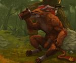  4_toes abs balls barefoot biceps body_hair charr chest_hair claws drinking feline flaccid forest guild_wars hair horn humanoid_penis male mammal mature_male muscular muscular_male neungsonie nude outside penis pubes red_hair sitting solo toes tree uncut vein veiny_penis video_games 