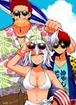  2boys ;) american_flag beach bikini blue_sky boku_no_hero_academia breasts brother_and_sister cleavage cloud collarbone collared_shirt commentary_request day eyewear_on_head facial_hair family father_and_daughter father_and_son fire floral_print flower goatee hawaiian_shirt highres innertube large_breasts looking_at_viewer maririn_4645 multicolored_hair multiple_boys mustache nail_polish navel one_eye_closed open_clothes pants red_hair shirt siblings sideburns sky smile sunglasses swimsuit todoroki_enji todoroki_fuyumi todoroki_shouto towel_around_waist two-tone_hair umbrella white_bikini_top white_hair 