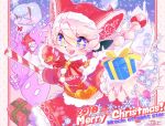  1girl 2018 cat furry merry_christmas open_mouth package pink_hair purple_eyes snowing solo tai_tai_kun 