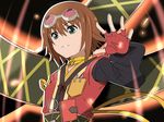  1girl blue_eyes breasts brown_hair choker fingerless_gloves gloves goggles open_mouth rita_mordio short_hair tales_of_(series) tales_of_vesperia 