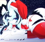  1girl blue_eyes boots christmas_clothes furry pt_lunartiger solo tiger white_tiger 