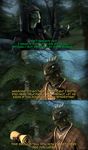  2016 3d_(artwork) anthro argonian armor bizzyniz clothed clothing comic detailed dialogue digital_media_(artwork) female forest fully_clothed hi_res hoodie male outside reptile scalie skyrim source_filmmaker standing the_elder_scrolls tree video_games 