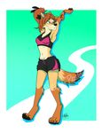  anthro bra canine clothed clothing coyote digital_media_(artwork) female hair kohi_(waruikoohii) long_hair mammal partially_clothed solo sports_bra underwear wolfpsalm 
