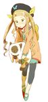  1girl aqua_eyes blush brown_hair cat elle_mel_martha eyes_closed frills hair_ornament hat jacket long_hair lulu_(tales) open_mouth pants shoes tales_of_(series) tales_of_xillia_2 twintails 