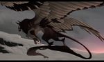  ambiguous_gender avian beak black_bars charlottechambers claws day detailed_background digital_media_(artwork) feathered_wings feathers feral gryphon outside smile snow solo standing white_feathers wings 