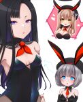  3girls absolute_(nikke) animal_ears asymmetrical_bangs beret black_hair blue_eyes bow breasts brown_hair chiji_komari cleavage detached_collar emma_(nikke) eunhwa_(nikke) fake_animal_ears forehead gloves goddess_of_victory:_nikke green_eyes grey_hair hat huge_breasts large_breasts leotard long_hair looking_at_viewer multiple_girls necktie open_mouth pantyhose playboy_bunny purple_eyes rabbit_ears red_necktie short_hair small_breasts smile strapless strapless_leotard vesti_(nikke) 