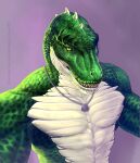 anthro biceps dinosaur dog_tags green_body green_scales hi_res male muscular muscular_anthro muscular_male pecs proann reptile rocco_(tallion) scales scalie sharp_teeth solo spikes spikes_(anatomy) teeth theropod tyrannosaurid tyrannosaurus tyrannosaurus_rex white_body white_scales yellow_eyes