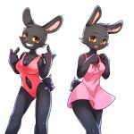 1:1 anthro black_body black_fur black_rabbit_(huitu_c) clothed clothing eyelashes female fur huitu_c kils_rinto lagomorph leporid mammal open-back_swimsuit rabbit short_tail tail teeth